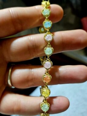18k Gold Filled Multicolor Heart Bracelet - Pastel Gem Accents